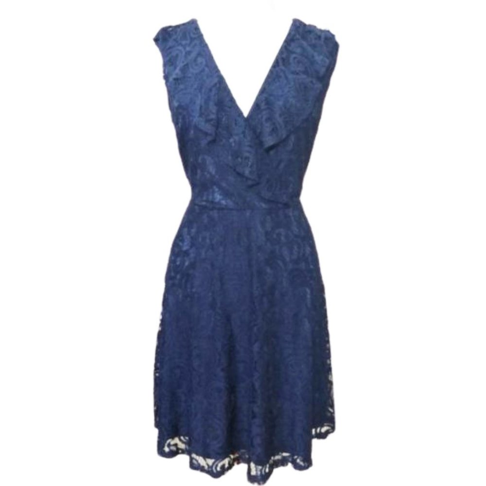 MONTEAU Ruffled Navy Battenburg Lace Summer Dress